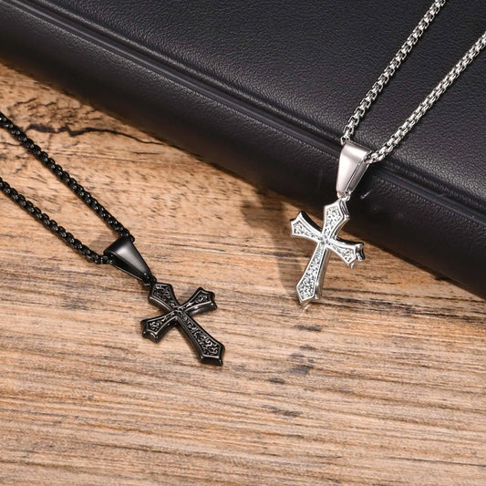 New Fashion Silver /Black Color Cross Pendent Necklace for Men Stainless Steel Necklace