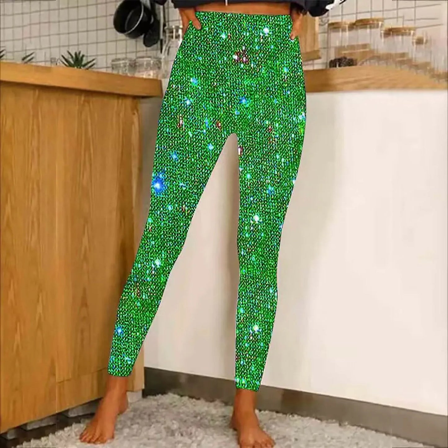 Women Sequin Leggings High Waist Bottoming Trousers Fashion High Waist Party Nightclub Leggings Sexy Ladies Slim Long Pants