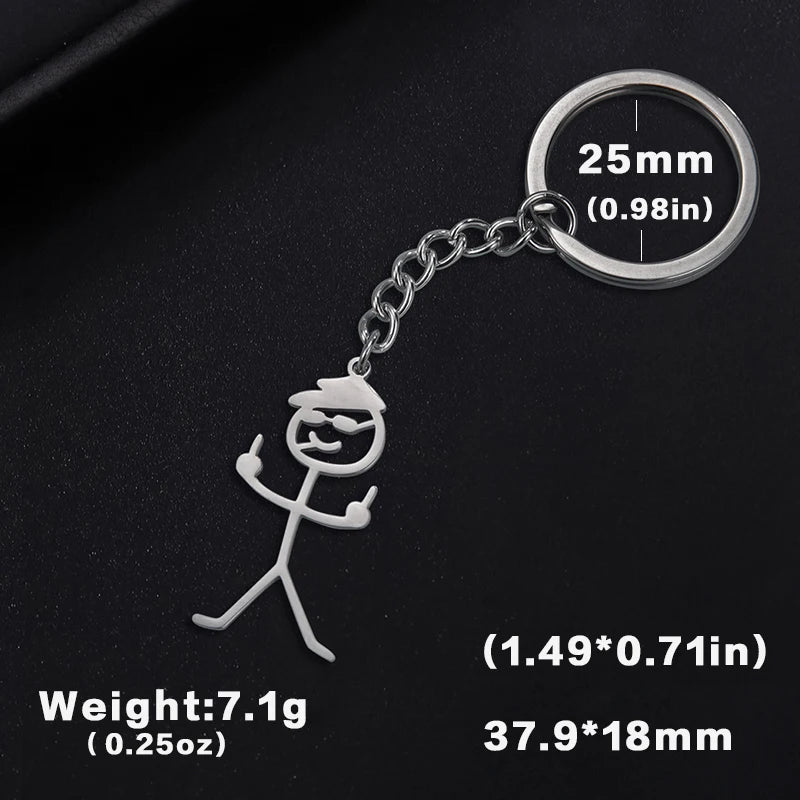 Teamer Funny Middle Finger Stickman Keychain 2025 Cute Trend School Bag Car Key Pendant Couple New Trinket Gift Keyring