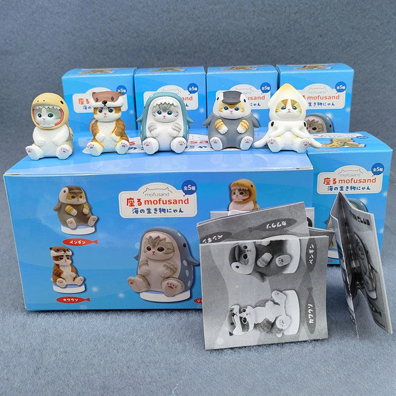 4cm Mofu Cat sands Action Figure Collection Set Animal Headgear Doll Kawaii Cute PVC Model Desktop Decoration Crafts Gifts Toys