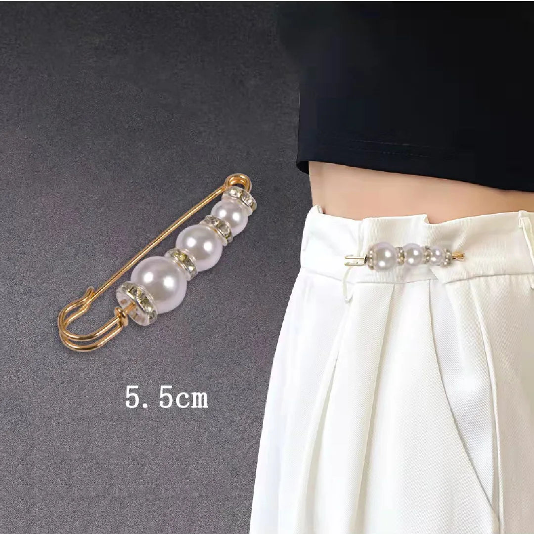 Women New Skirt Waist Artifact Waist Pin Cute Imitation Pearl Rhinestone Brooch Anti-lighting Pin Jewelry H1379