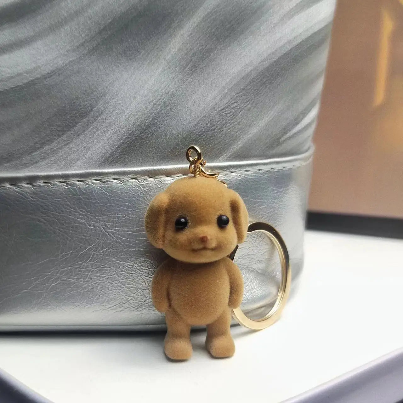 Forest Family Flocking Dog Keychain Cute Flocked Little Poodle Animals Keyring Bag Pendant Backpack Charms Accessories wholesale