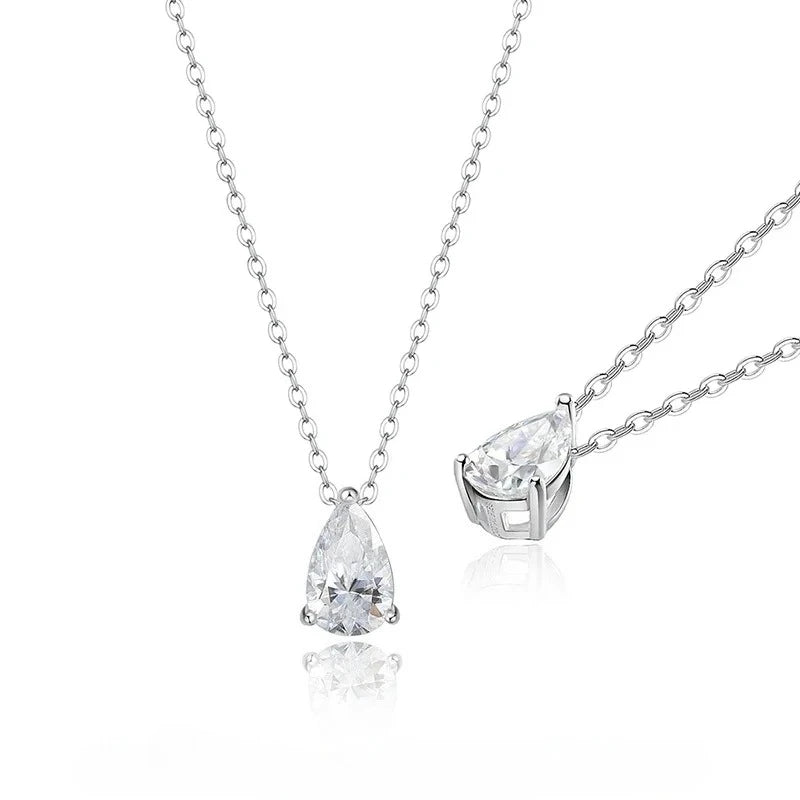 Smyoue 1-4CT Pear Cut Moissanite Pendant Necklace for Women Girls 3 Designs Lab Diamond Wedding Silver 925 Chains Fine Jewelry