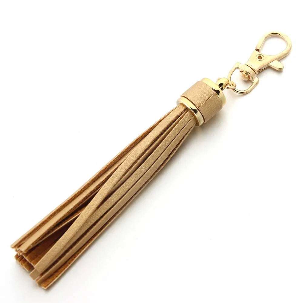 Hot selling copper alloy lobster buckle leather tassel pendant keychain bag accessories for women