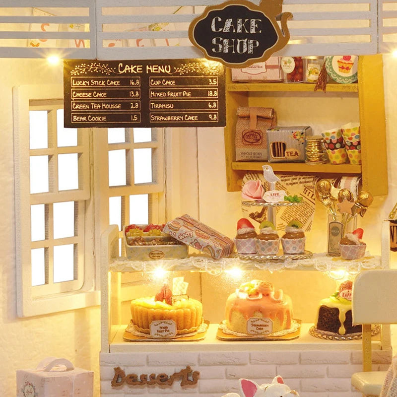 Kitten Mini Doll House Model Building Assembled House Home Kit Creative Room Bedroom Decoration with Furniture Birthday Gifts