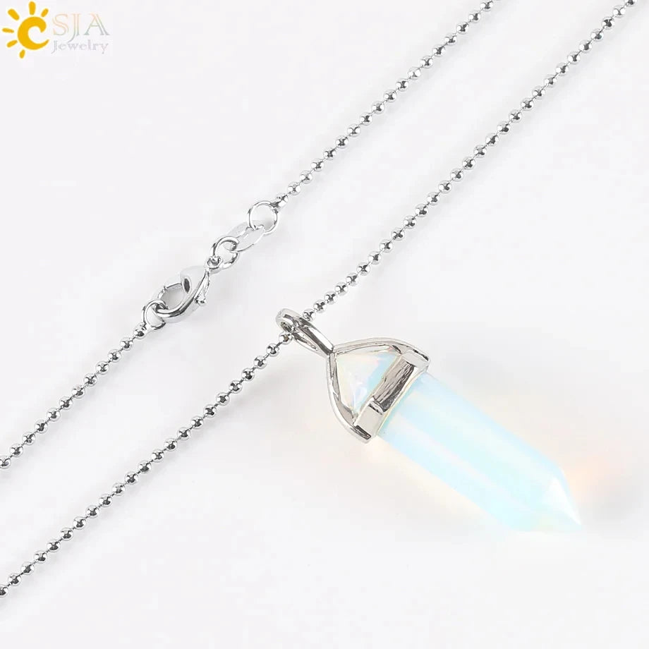 CSJA Hexagonal Bullet Crystal Necklaces Natural Gem Stone Quartz Necklace Pendant Chakra Amethysts Pink Quartz Lapis Lazuli G957