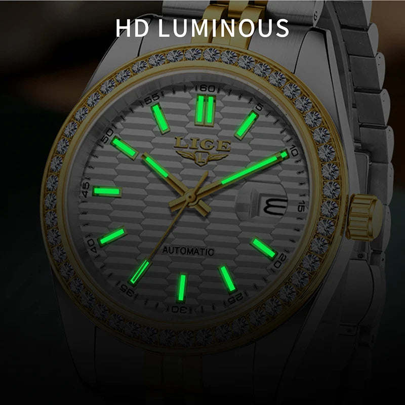 LIGE 2025 New Automatic Watches For Men Business Fashion Mechanical Mens Watch Waterproof Luminous Tourbillon Wristwatch Reloj