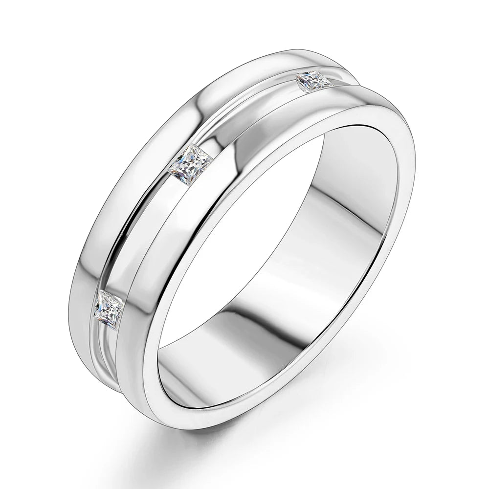 Princess Square Cut D Color Moissanite 18K White Gold Plated Engagement Wedding Band Moissanite Lab Grown Diamond Ring for Women