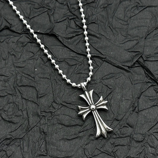 S925スターリングシルバークロスネックレス男性と女性レトロ古いヨーロッパとアメリカのニッチユニークなデザイントレンディでクール