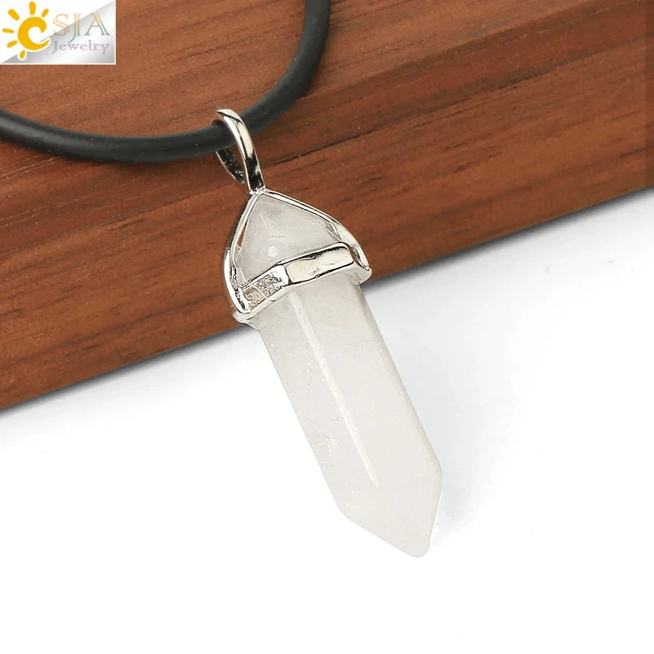 CSJA Hexagonal Bullet Crystal Necklaces Natural Gem Stone Quartz Necklace Pendant Chakra Amethysts Pink Quartz Lapis Lazuli G957