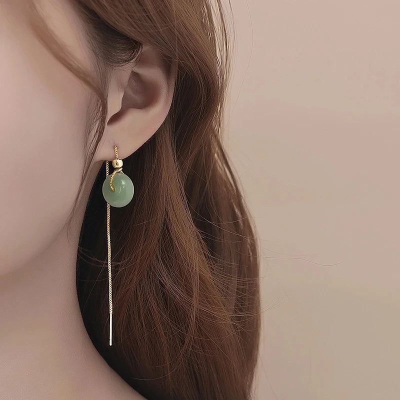 VENTFILLE Gold Color Hetian Jade Earrings for Women Green Round Jewelry Girls Gift Dropshipping Wholesale