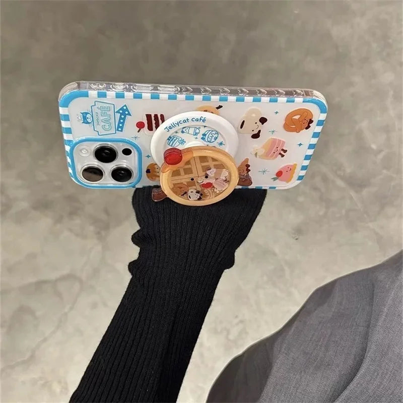 Luxury Cute Waffle Cake Magsafe Wireless Charge Case For iPhone 13 14 15 16 Pro Max Funny Cartoon Waffle Shake Magnetic Holderr