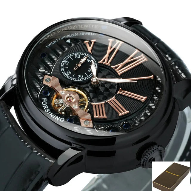 Forsining 367A Tourbillion Fashion Wave Black Golden Clock Roman Scale Mens Automatic Mechanical Watches Top Brand Luxury