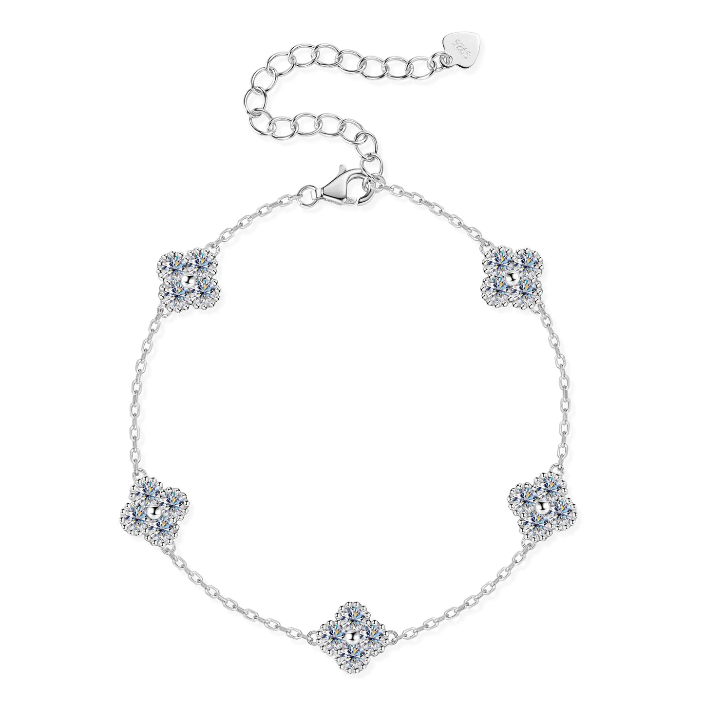 Sweetrain 3mm Certified Moissanite Pendant Necklace for Women Classic Clover Flower Neck Chain 100% Pure 925 Silver Chain Charm