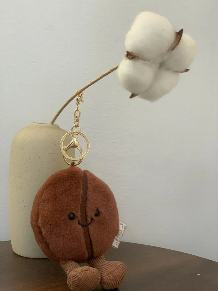 Jellycat Coffee Bean Bag Pendant Cartoon Stuffed Smiling Coffee Food Plushies Cute Key Chain Soft Doll Birthday Gifts Girl