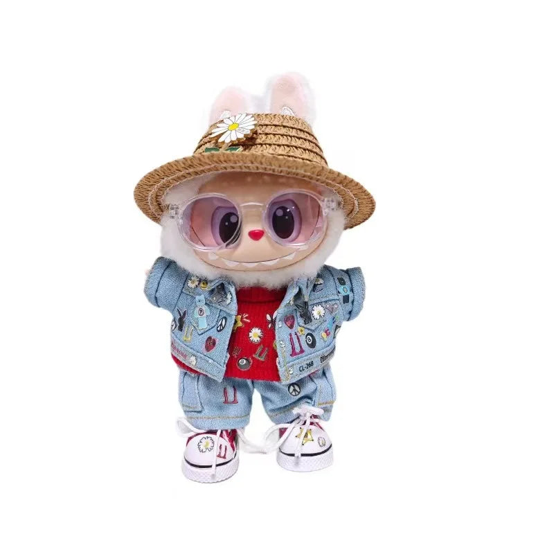 High-quality for Labubu Kids' Clothing 15cm - 17cm Western Denim Clothing and Shoes Set Labubu Universal Clothing