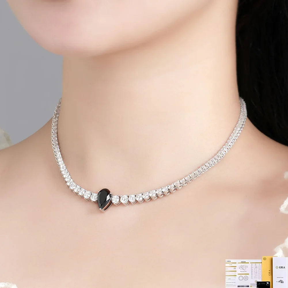 OEVAS 3-4.5mm Full Moissanite Tennis Necklace S925 Silver Lab Diamond Waterdrop Pendant For Women Party Fine Jewelry