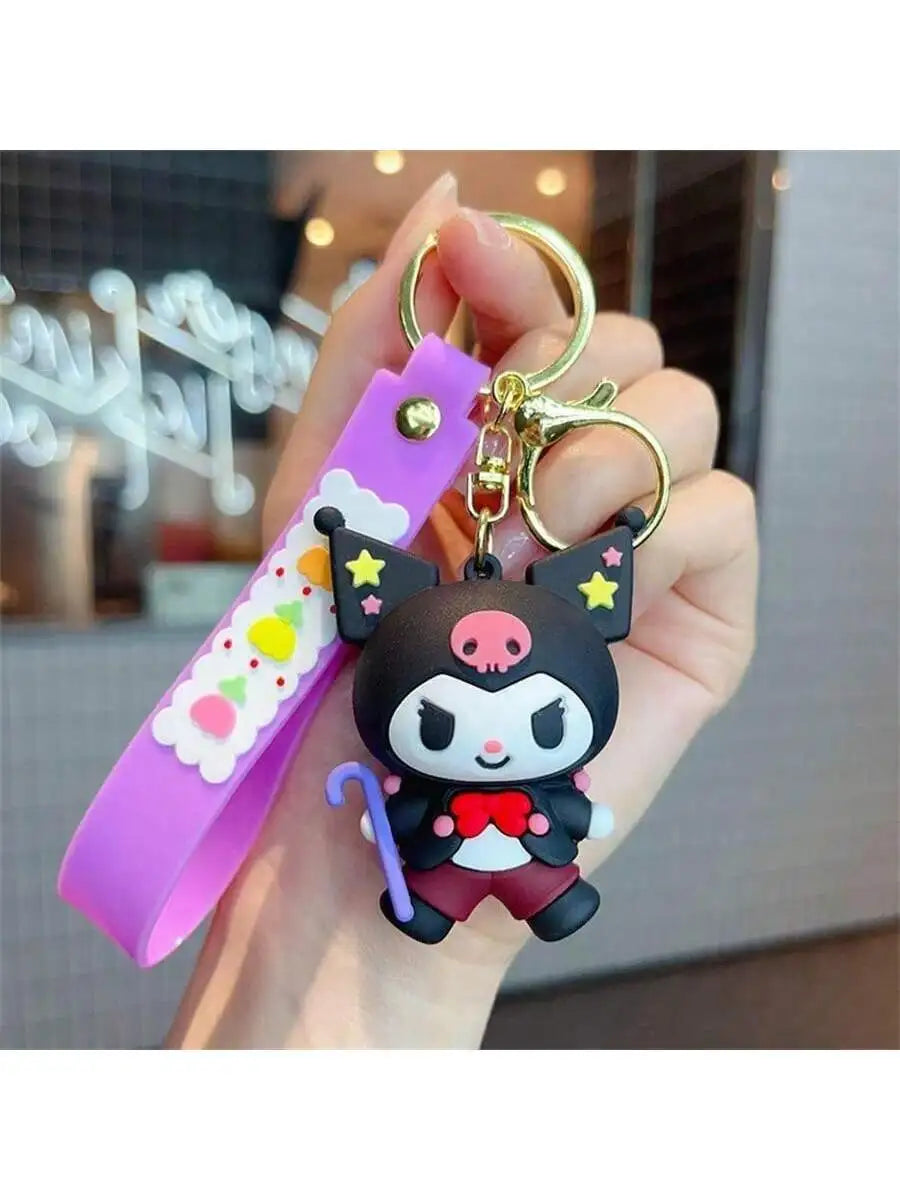 1Pc Adorable Cartoon Kuromi Hello Kitty Keychain - Y2K Style PVC with Cute Design for Women- Schoolbag Decor Accessory