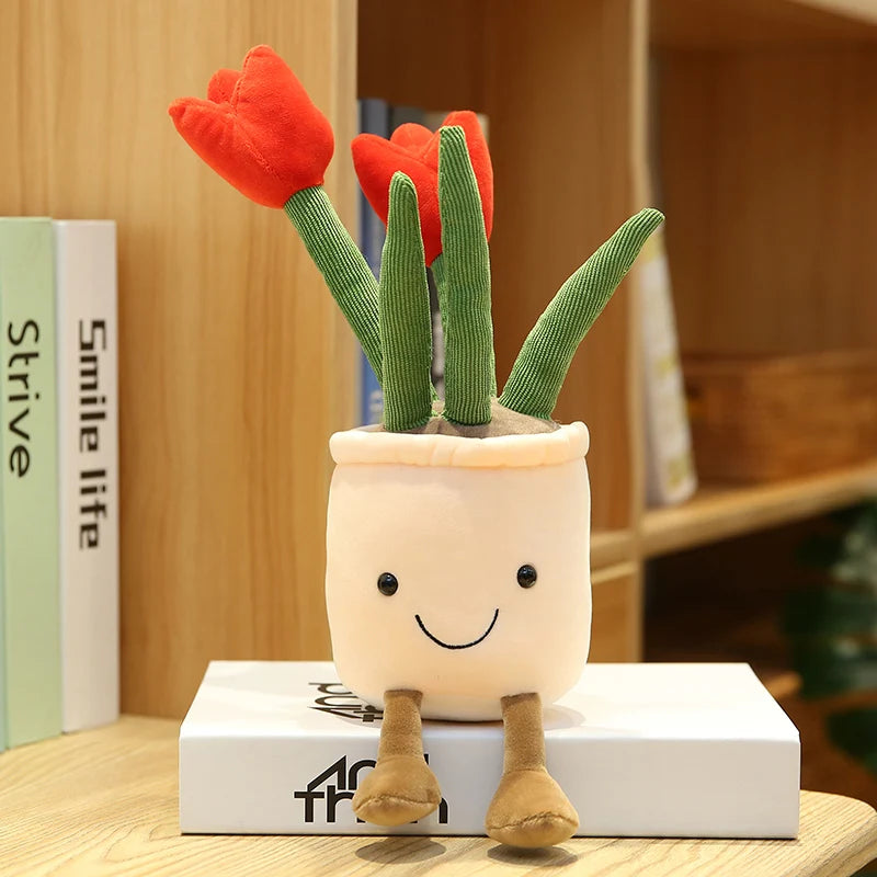 25cm Simulation Cartoon Plant Pot Series Plush Doll Succulent Tulip Lily Plush Toy Home Decor Living Room Bedroom Gift For Girls