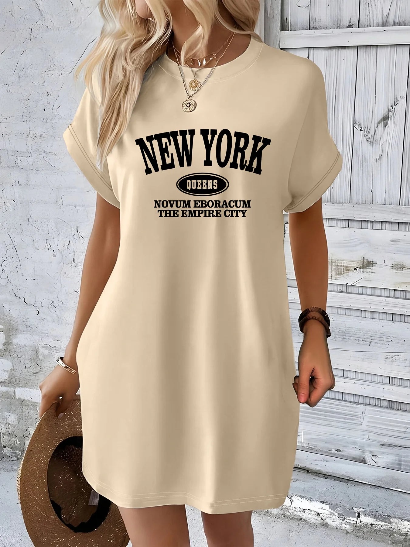 Women's Casual New York Graphic TShirt Dress Short Sleeve Round Neck Loose Fit SpringSummer