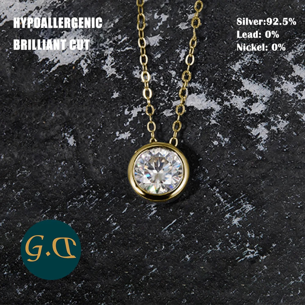 1 Carat Moissanite Necklace Necklace Woman Round Pendant 925 Sterling Silver 18K Gold Plated GRA Certificate