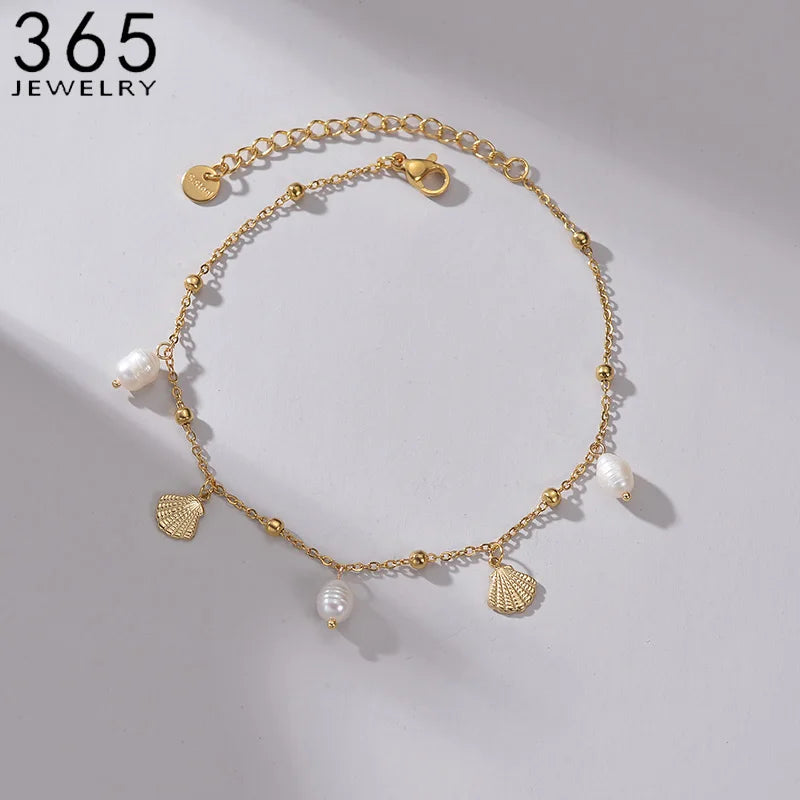 Fashion High Quality Shell Pearl Bracelet Stainless Steel Gold Color For Women Bangle Girl Jewelry Gift