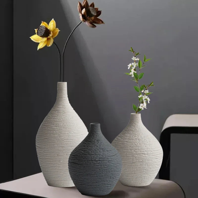 White Ceramic Vase Decoration for Home Nordic Luxury Narrow Mouth Flower Pot Living Room Interior Office Desktop Decor Gift