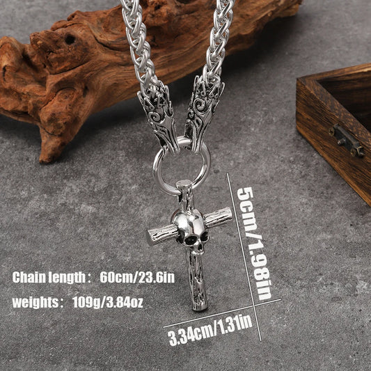 New Gothic Cross Skull Pendant Necklace Trendy Fashion Men's Hip-Hop Retro Dragon Bone Necklace