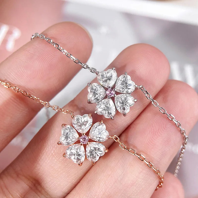 Smyoue 5*5mm Heart Cut Certified Moissanite Necklace Pendant 18k Plated Girls Wedding Jewelry 100% Real 925 Pure Silver Chain