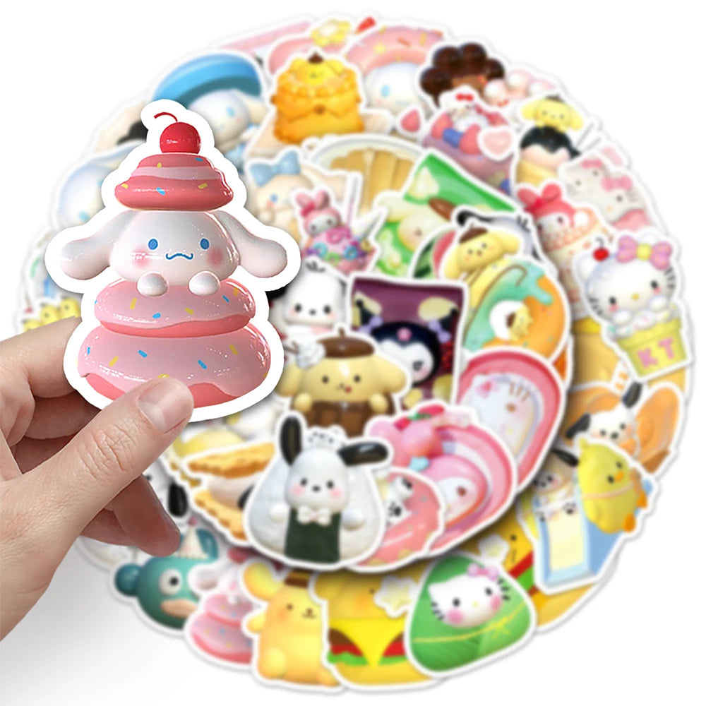 10/30/50pcs Cartoon Sanrio Food Stickers Cute Kuromi My Melody Sticker Water Bottle Fridge Phone Laptop Graffiti Decals Kids Toy