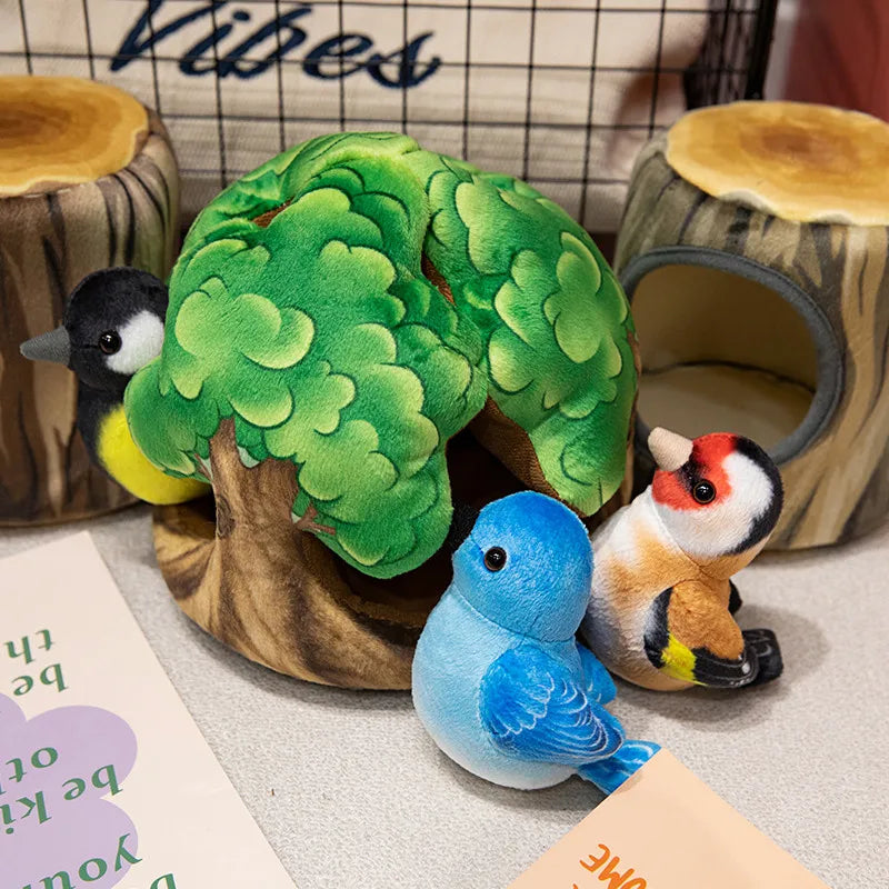 Creative Plush Tree House and Bird Doll Toys Simulation Stump Stuffed Cute Animal Doll Home Office Decor Funny Gift for Girls