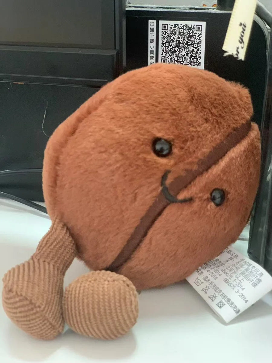 Jellycat Coffee Bean Bag Pendant Cartoon Stuffed Smiling Coffee Food Plushies Cute Key Chain Soft Doll Birthday Gifts Girl