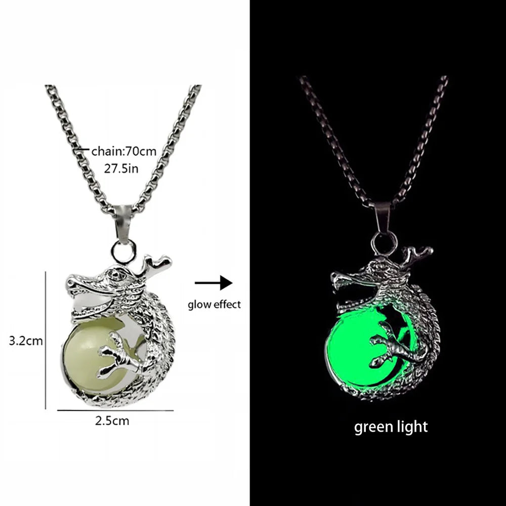 Hiphop Rock Stainless Steel Chain Luminous Alloy Dragon Pendant Glowing Necklace Night Dance Disc Glow In The Dark Necklace