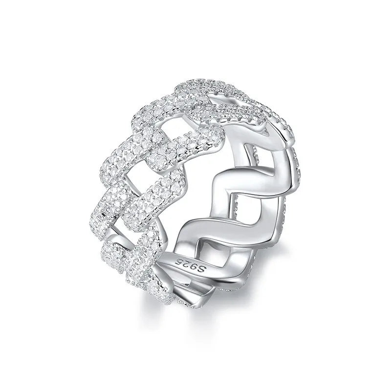 Gra Certified Full Moissanite Diamond Cuban Rings for Men Women 100% 925 Sterling Silver Hip Hop Double Row Eternity Band Ring