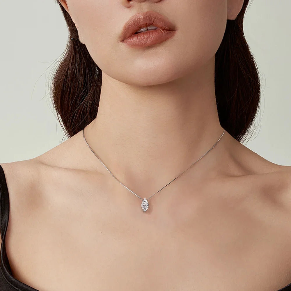 1CT Marquise Moissanite Pendant Neckalce 925 Sterling Silver Plated Gold Water Drop Diamond Necklaces Certified For Women Daily