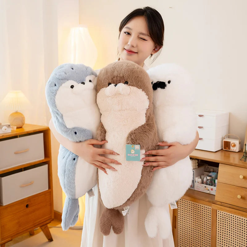 High Quality Genuine Kawaii Cartoon Sea Creature Otter Plush Doll Pillow Headset Blue Seal Otter Stuffed Animal Birthday Gift