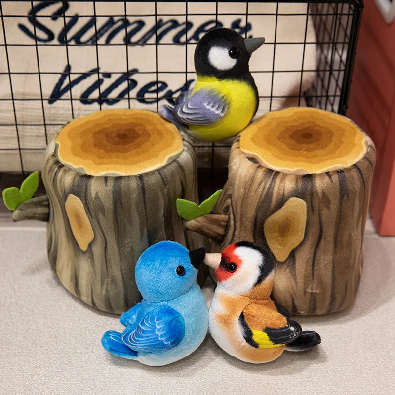 Creative Plush Tree House and Bird Doll Toys Simulation Stump Stuffed Cute Animal Doll Home Office Decor Funny Gift for Girls