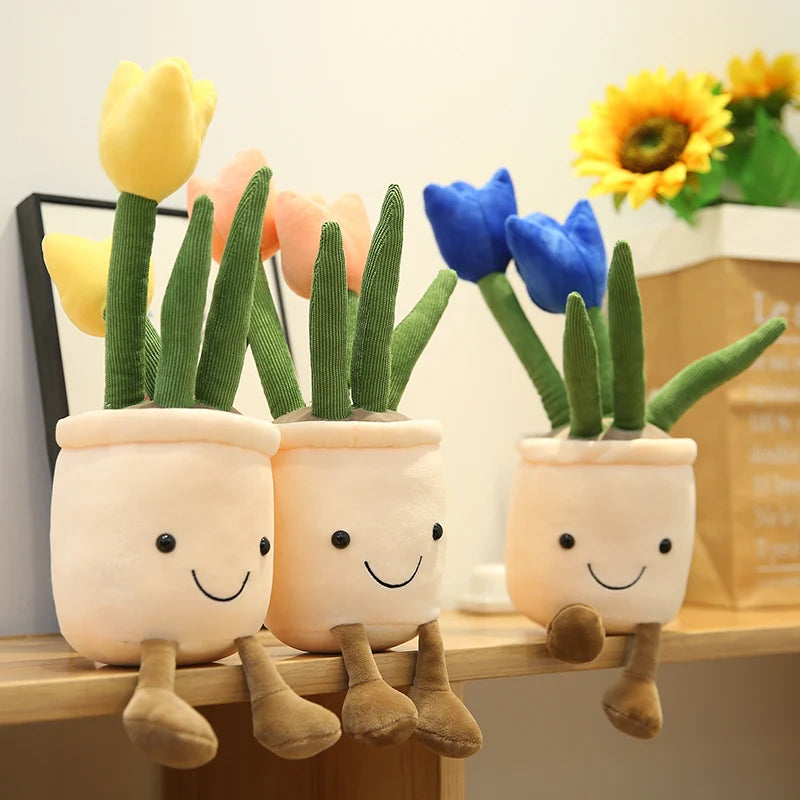 25cm Simulation Cartoon Plant Pot Series Plush Doll Succulent Tulip Lily Plush Toy Home Decor Living Room Bedroom Gift For Girls
