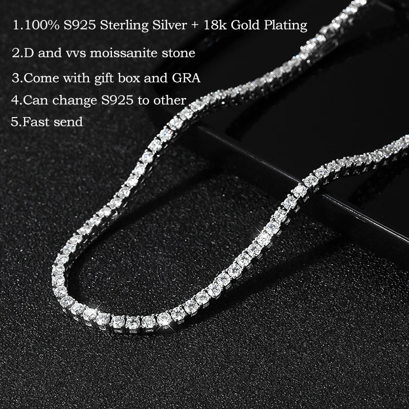 Smyoue 4/5mm Full Moissanite Necklace for Men Women Sparkling Lab Diamond Necklace Tennis Chain 925 Sterling Silver Fine Jewelry