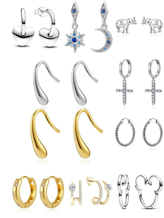 新作925シルバーのクロス、スタームーン、エレファントイヤリングは、ヨーロッパの女性にぴったりの絶妙な高品質ジュエリーギフトです。