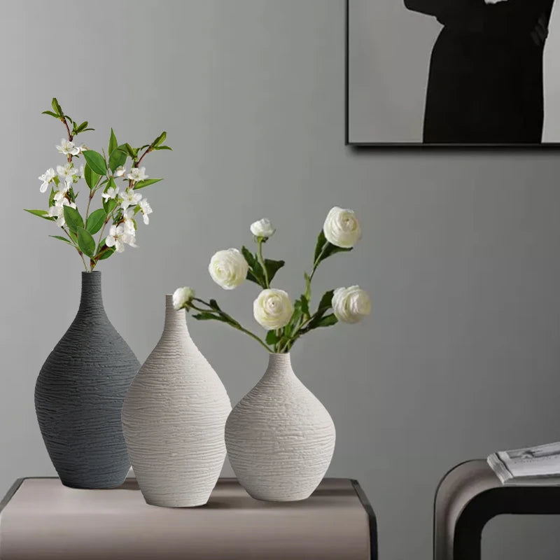 White Ceramic Vase Decoration for Home Nordic Luxury Narrow Mouth Flower Pot Living Room Interior Office Desktop Decor Gift