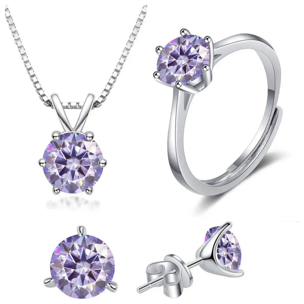 925 Sterling Silver 1CT*4 D Color Moissanite Ring Earring Necklace Set Fine Jewelry Set Elegant Ladies Jewelry For Party Wedding