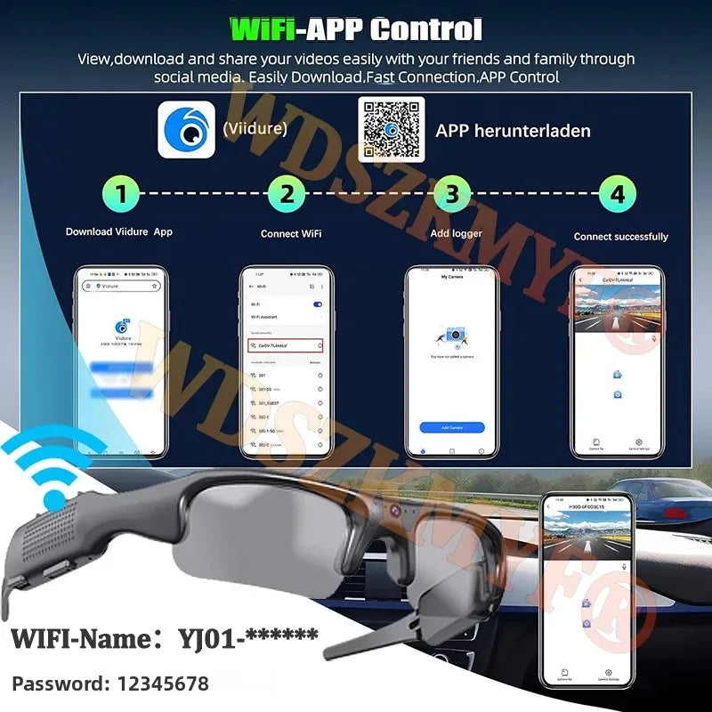 1080P HD Video Recorder WIFI APP Outdoor Sports DV Camera, Smart Glasses, Wide Angle 170° Camera, Sports Camera, Riding, Skiing