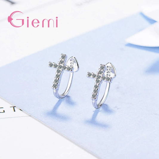 韓国風クロスイヤリング 925スターリングシルバー ラグジュアリー チャーミング イヤークリップデザイン ファッション レディース ブライダル ウェディング エンゲージメント