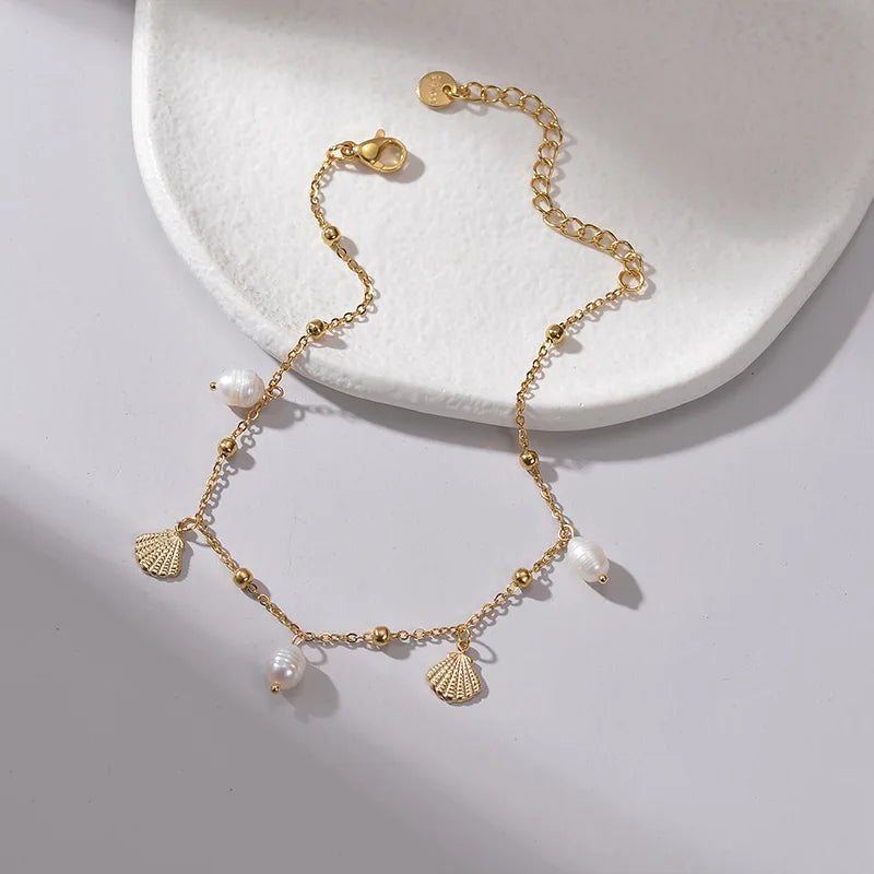 Fashion High Quality Shell Pearl Bracelet Stainless Steel Gold Color For Women Bangle Girl Jewelry Gift