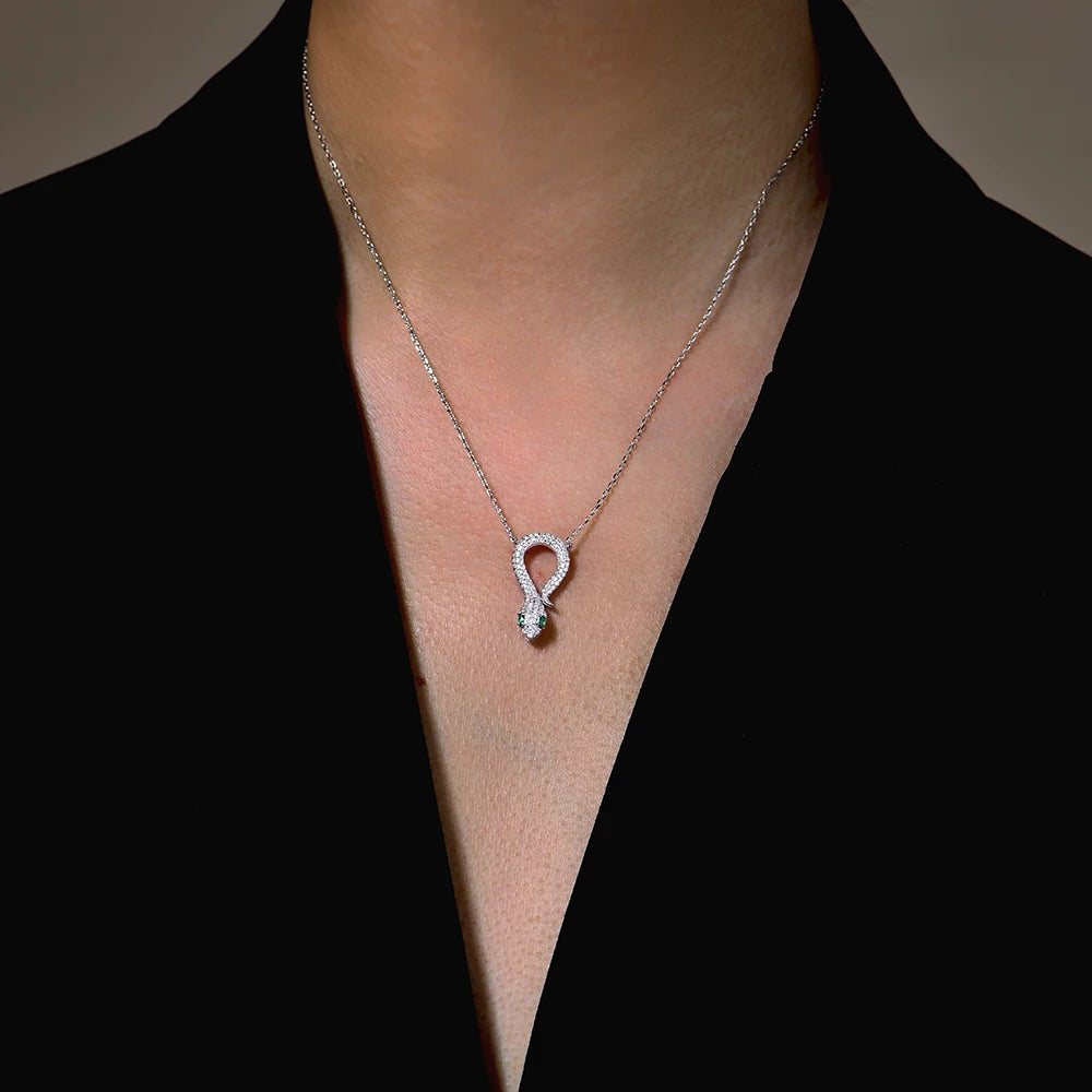 CHARMING Original Snake Moissanite Pendant Necklace Lab Diamond 925 Sterling Silver Luxury Plated Gold Snake Necklace Jewelry