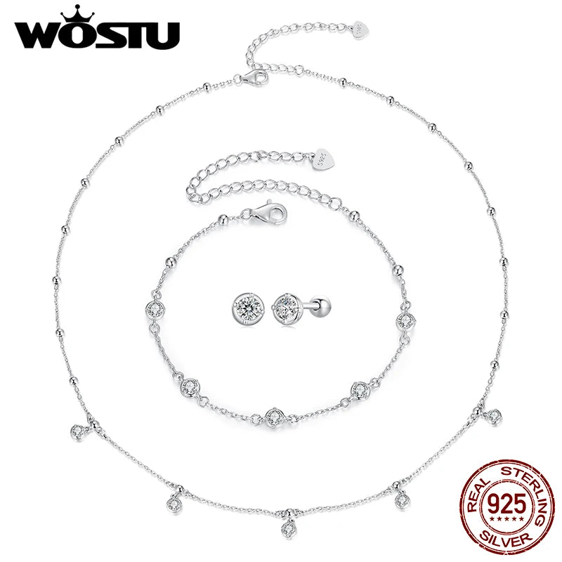WOSTU 0.5CT Moissanite Bead Chain Necklace For Women 925 Sterling Silver Diamond Cut Starry moissanite Neckalces Party Jewelry