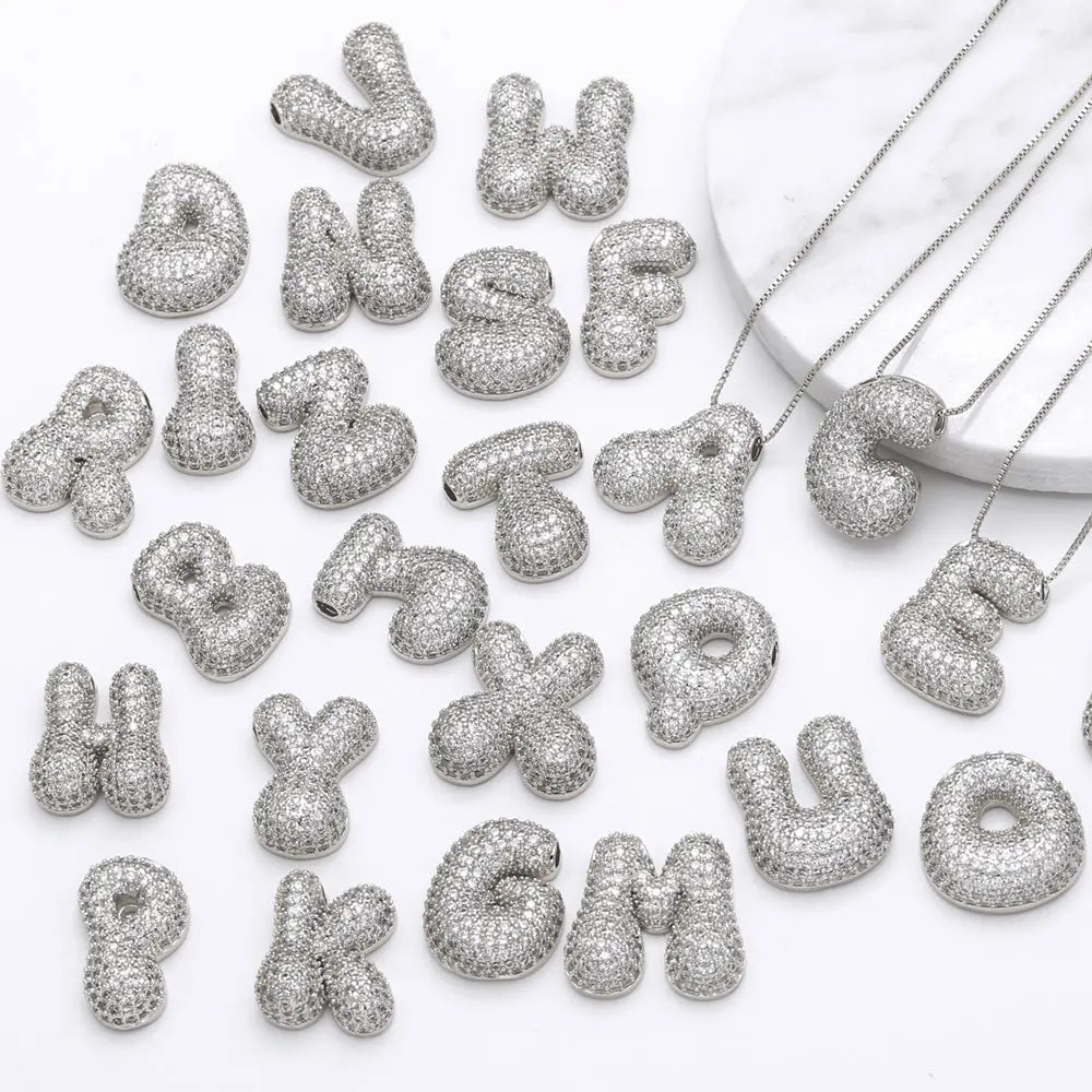 FLOLA Luxury Silver Color Crystal Initial Necklaces for Women Box Chain 26 Letters Necklaces Name Jewelry Gifts nkew15