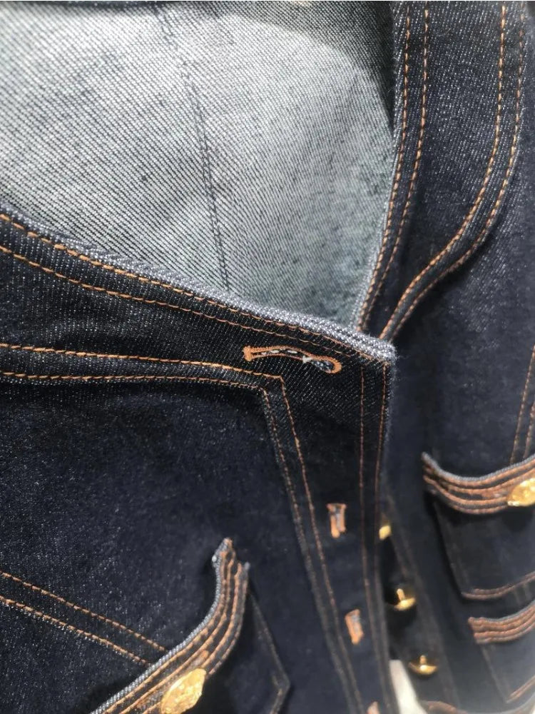 2024 Autumn Women's Winter Old Money Style Casual Blue Elegant Denim Jacket Fashion Luxury Style Single Breatsed Loose Coat