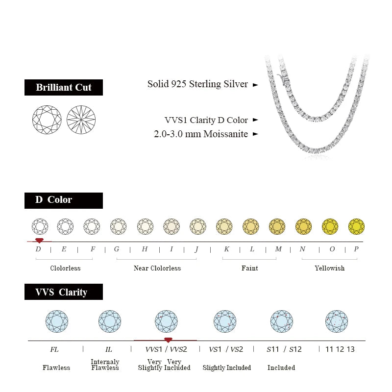 ATTAGEMS Moissanite Diamond 3.0MM Necklace Chain For Woman PURE 925 Sterling Silver Test Past Chains Party Fine Jewelry New Gift